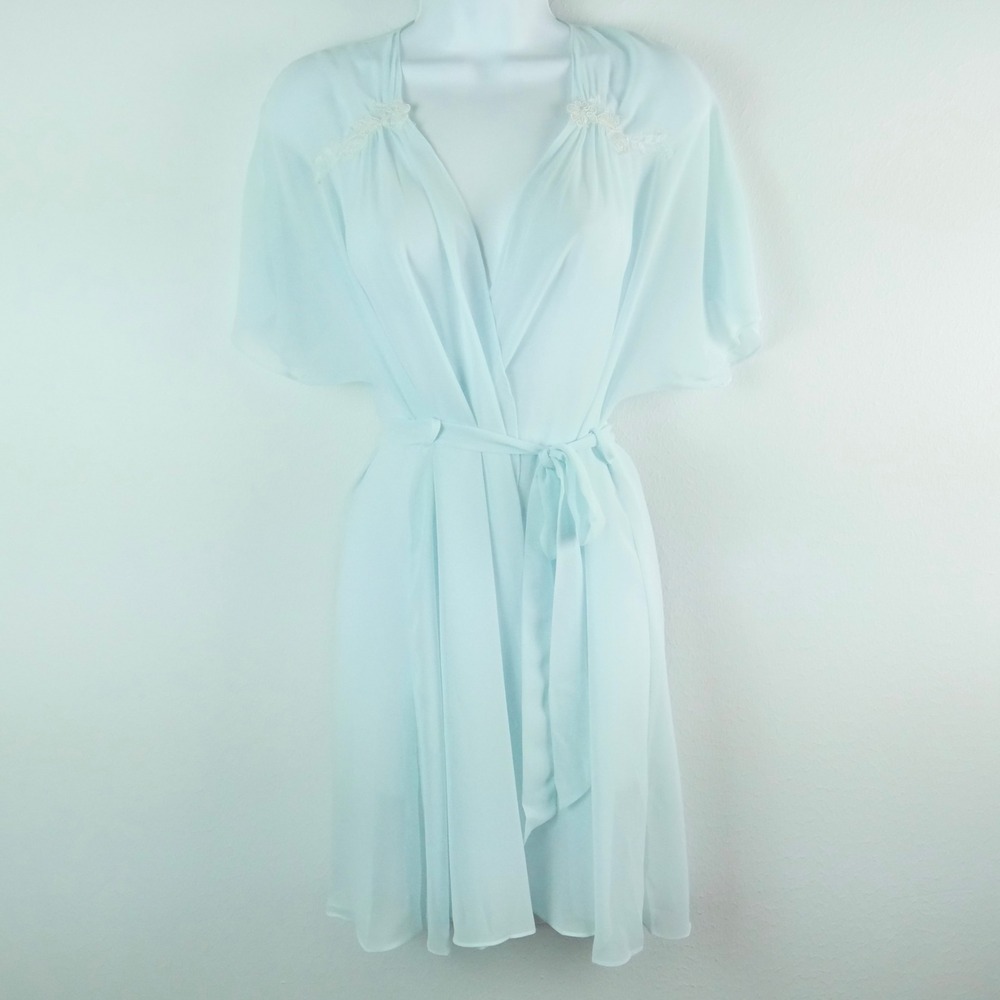 Jonquil by Diane Samandi Blue Chiffon Lace Wrap Robe Coquette Sheer Ethereal M